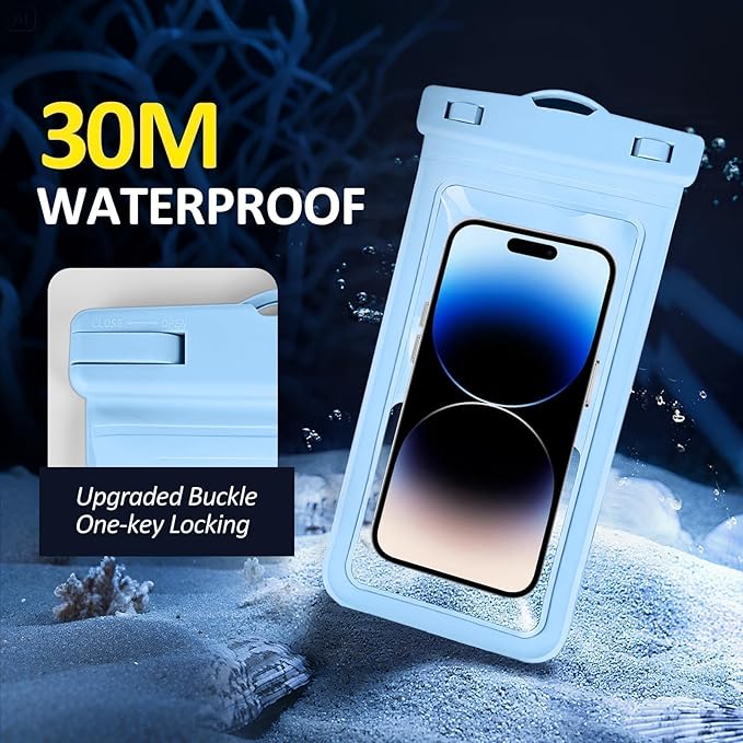 MOLOPPO Waterproof Phone Pouch, with Interior Card Holder, Large Dry Phone Case for iPhone 17 16 15 14 13 Pro Max, Beach Vacation Essentials,1 Pack,Blue