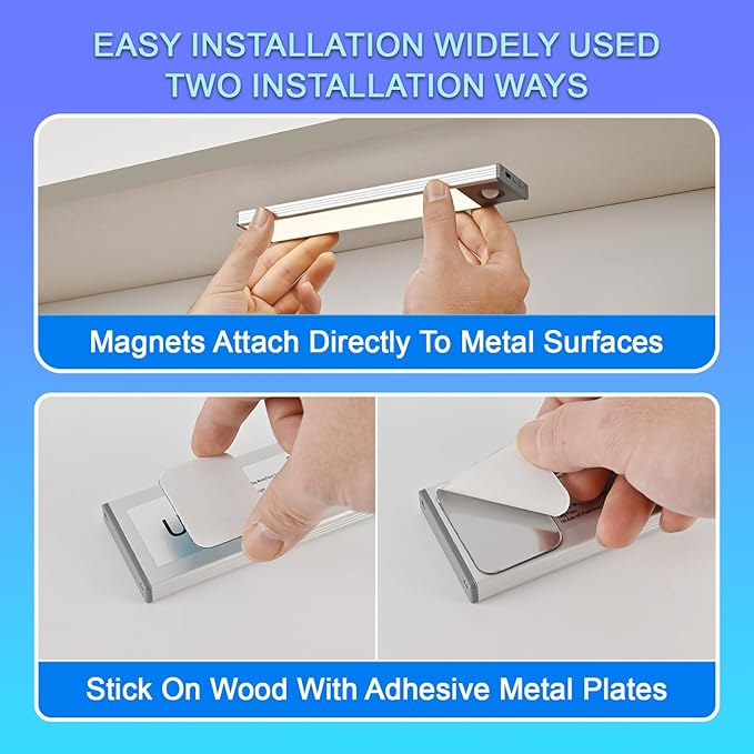 Under Cabinet Lighting, 3200mAh Motion Sensor Light Indoor, 3 Color Temp, Rechargeable Battery Operated LED Closet Lights, Wireless Under Counter Lights for Kitchen Stair (8 Inch, 2 Pack)