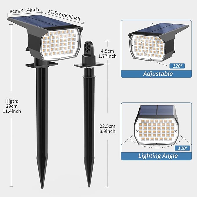 WENATY Solar Spot Lights Outdoor Waterproof IP65, 6 Pack Landscape Spotlights with 46 LEDs, 3 Modes Auto On/Off Solar Powered Flood Lights for Outside Pathway, Yard, Garden, Walkway (Warm White)