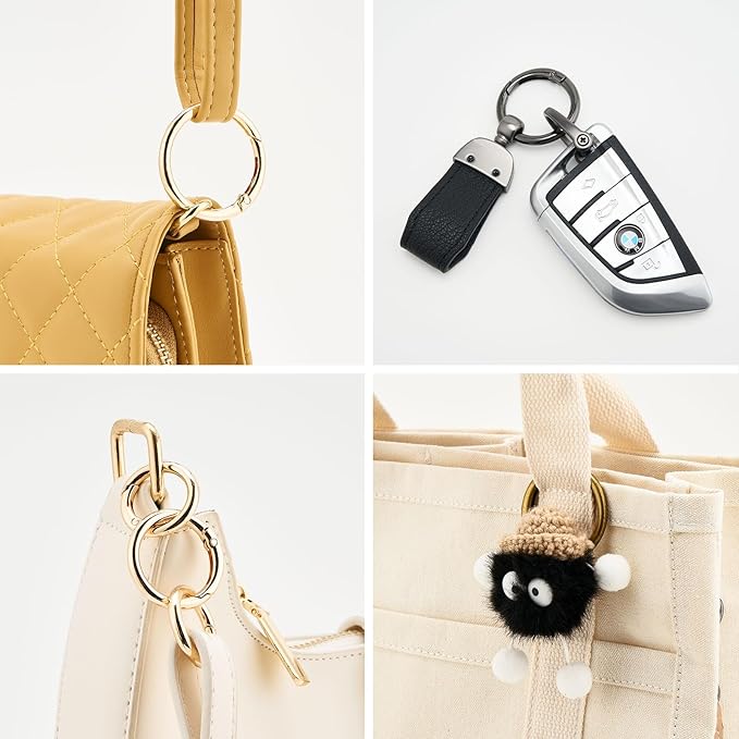 DEVPSISR 4pcs Flat Trigger Spring O Rings,Metal Keychain Ring Round Carabiner Clips for Keyrings Buckle, Bags,Purses,Purses