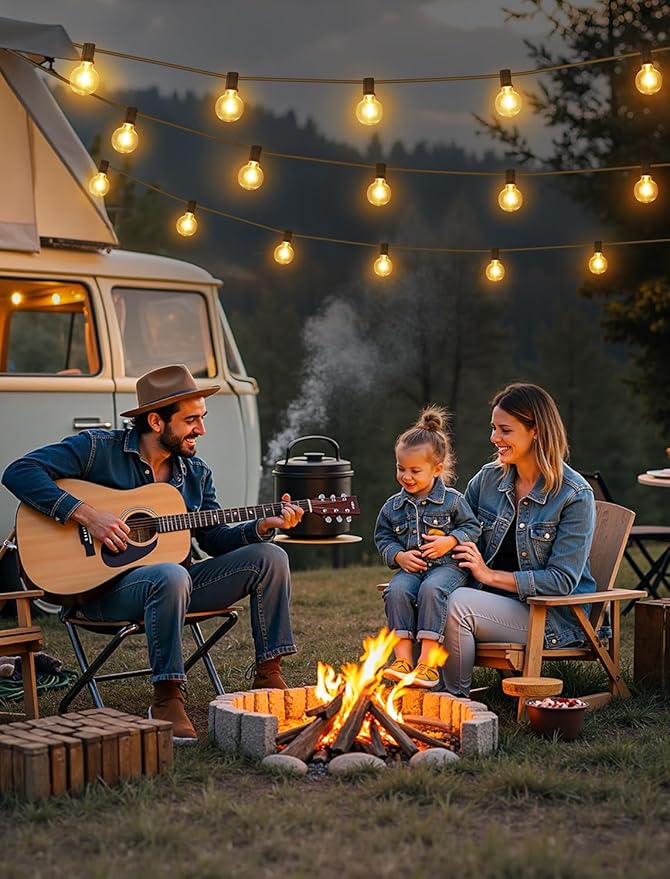 Larkvue 25FT Solar String Lights Outdoor with Remote, Waterproof Dimmable 3 Modes Patio Lights with 10+1 LED Shatterproof G40 Bulbs for Backyard-Black