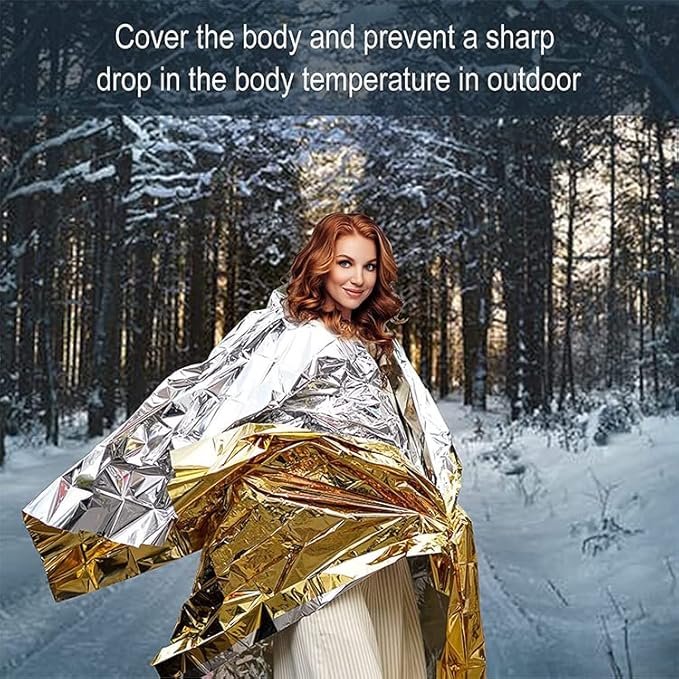 GALAXYLENSE Emergency Mylar Thermal Blanket for Survival First Aid Kits Army Outdoors Hiking Camping Bug Out Trauma Desert All Weather Condition Protection (150 Packs Gold)