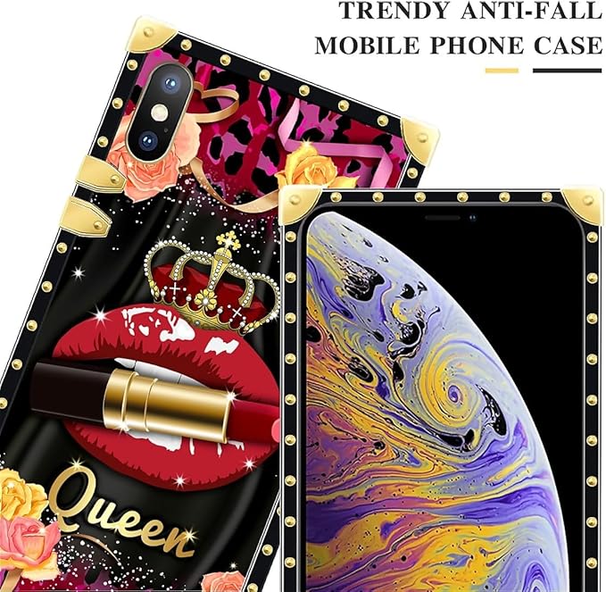 Compatible with iPhone Xs Max Case, Queen Lip Crown Leopard Print Luxury Golden Decoration for Girl Women Soft TPU Shockproof Protective Hard PC Back for iPhone Xs Max