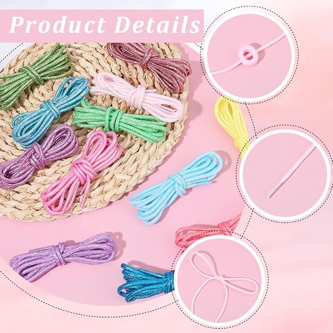 24 Strands 12 Colors 78.7 FT Keychaincord Keychain String Cloth Glitter Round Shoelaces Multifunction String Rope Cording for Keychains Making Keychain Making Lanyard Handbag Shoes Decor