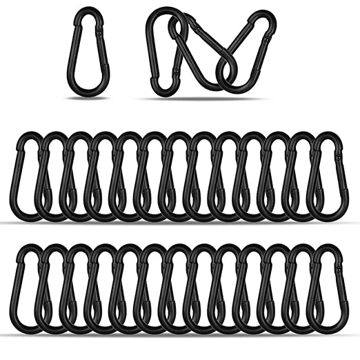 30PCS M4 Heavy Duty Carabiner Clip, 1.57Inch Snap Hook Quick Link Small Carabiner Clips,Spring Link Buckle for Fishing Camping Hammock Dog Leashes-110LBS Holding Capacity (Black)