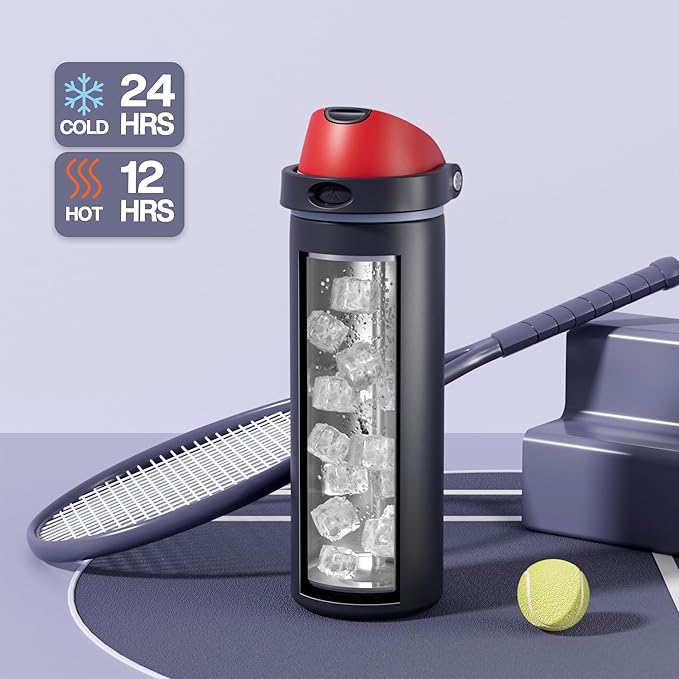 POWCAN 24 oz Stainless Steel Water Bottle: 2-in-1 Push-Button Spout & Quick-Flip Straw, Leakproof, Cold 24Hrs, Fits Car Cup Holder, Insulated Vacuum Flask for Sports, Trip, School Gift (Storm Hammer)