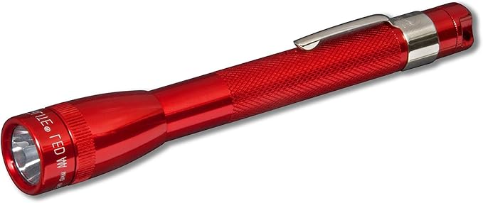 MagLite Mini LED Flashlight – Compact, Water-Resistant, Twist On/Off, 2-Cell AAA Battery-Powered – Red