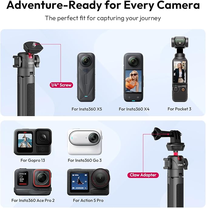ULANZI MT-16 Extendable Mini Camera Tripod, 4 Levels Adjustment 360° Ball Head Cold Shoe Lightweight Portable Vlog Travel Selfie Stick Handle Grip Desktop Webcam Tripod for DSLR Action Camera
