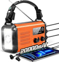 20000mAh Emergency Solar Crank Radio, 4 Ways Powered Portable Weather Radio AM/FM NOAA with USB Charged, Phone Charger, SOS Alarm Flashlight Reading Lamp, Headphone Jack, Compass for Camping Hiking