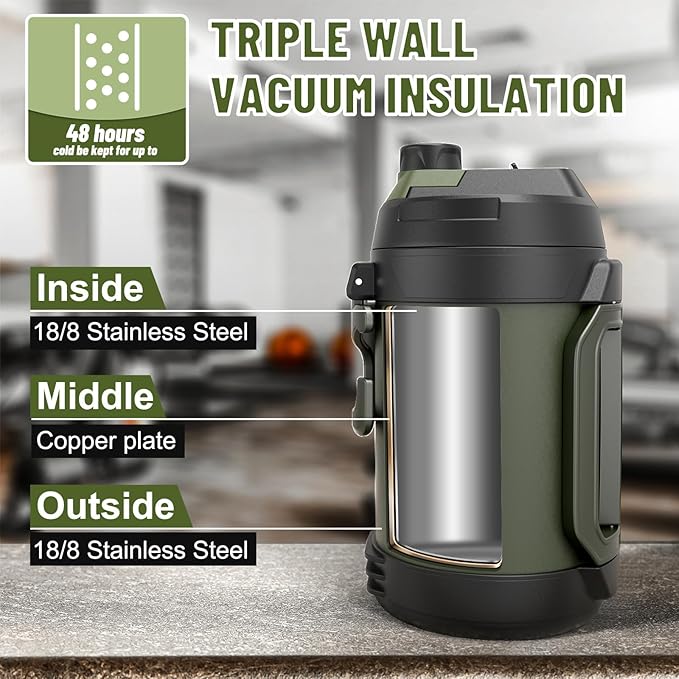 Hydraful Gallon Water Bottle, 128 oz Large Insulated Stainless Steel Sports Water Jug, Large Triple Wall Vacuum Insulation Water Bottle-Keeps Cold up to 48 Hrs-Sweat Proof, for Gym, Hiking & Camping