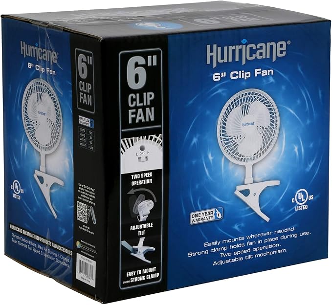 Hurricane Classic 6 Inch Clip Fan, 2 Speed Portable Desk Table Fan with Tilt, White