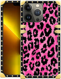 Compatible with iPhone 13 Pro Max Case, Pink Black Leopard Luxury Golden Decoration for Girl Women Soft TPU Shockproof Protective Hard PC Back for iPhone 13 Pro Max