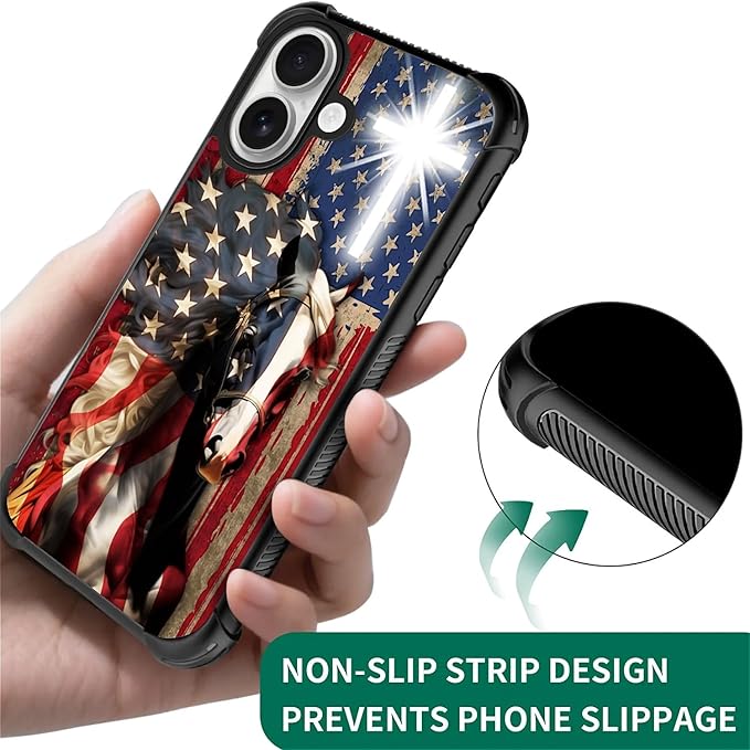 for iPhone 17 Case,for MagSafe Graphic Design for Girl Boy Soft Silicone Hard Acrylic Shock Protection Designed for iPhone 17 Red American Flag Horse Cross Pattern