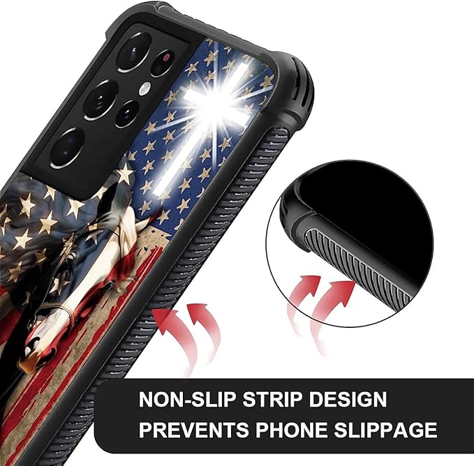 for Samsung Galaxy S21 Ultra Case, Red American Flag Horse Cross Pattern Graphic Design Girl Boy Soft Silicone Hard Acrylic Shock Protection for Samsung Galaxy S21 Ultra