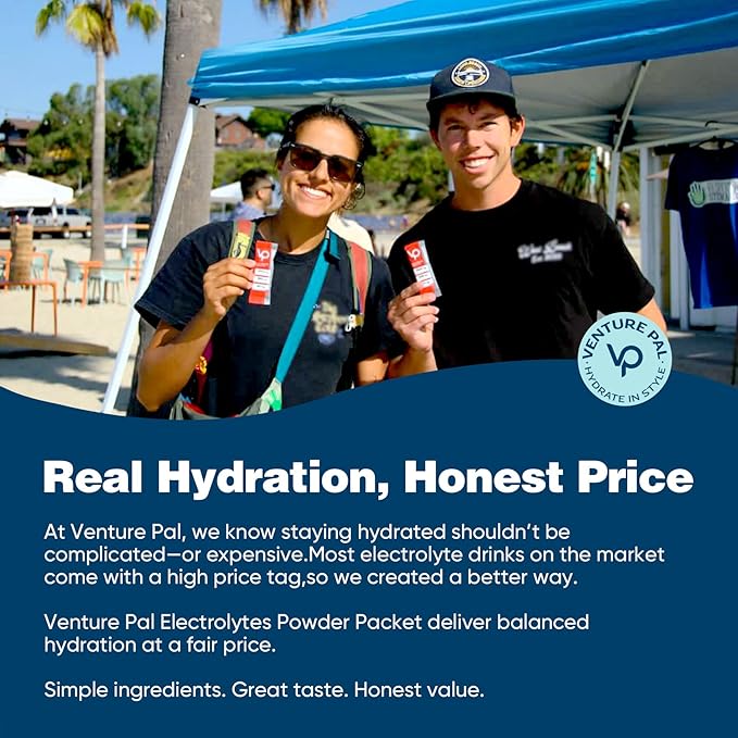 Venture Pal High Sodium Sugar Free Electrolytes Powder Packet - Hydration Packets with Vitamin, Sodium & Potassium | Zero Calories | Vegan, Keto & Paleo Friendly Electrolyte Drink Mix - 16 Sticks