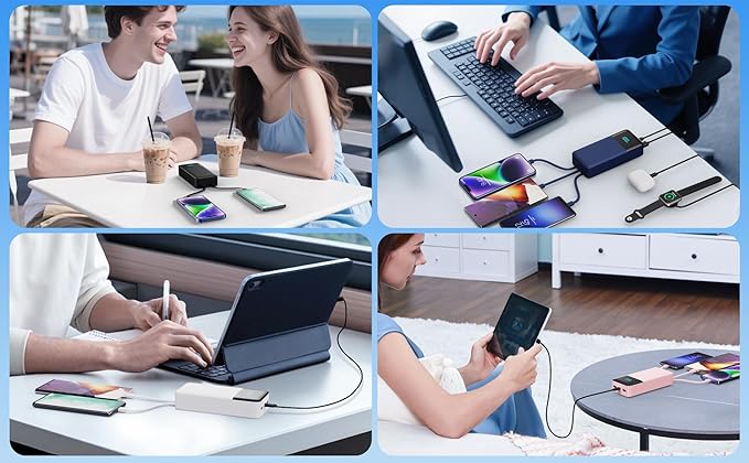 Portable Charger 50800mAh Power Bank with 3 Built in Cables,25W PD QC4.0 Fast Charging USB C Battery Pack,6 Outputs 2 Inputs Travel Essentials Phone Charger for iPhone 17/16/15,Google,Android,Pink