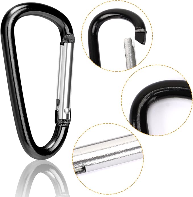 Carabiner Clips, Upins Aluminum Locking Spring Hook Keychain D Shape Heavy Duty Buckle Pack Carabiners Clip Lock Snap Hooks Backpack Clip