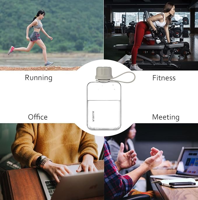 Portable Flat Water Bottle,BPA Free Reusable Tritan Plastic Travel Water Bottle Cup,Lightweight Leakproof Slim Water Bottles Fits Purse,Backpacking,Hiking (Gray, 8 oz)