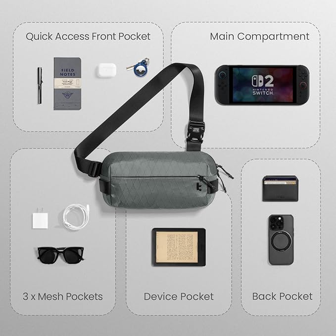 tomtoc Compact EDC Sling Bag 3L-10L, Minimalist Crossbody Bag Chest Shoulder Pack for Men Women, X-pac/Recycled Polyester