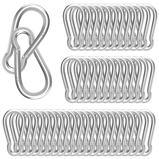 Carabiner, Heavy Duty Galvanized Steel Spring Snap Hook Carabiner Clips with 260LBS Holding Capacity, Ideal for Outdoor, Hammock, Swing and Travel (M6 2.4Inch, 50PCS)