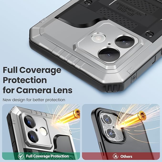 Mitywah Waterproof Case for iPhone 17, Rugged Metal Case with Built-in Screen Protector, Heavy Duty Full Body Shockproof Protective Cover 6.3 inch, Silver