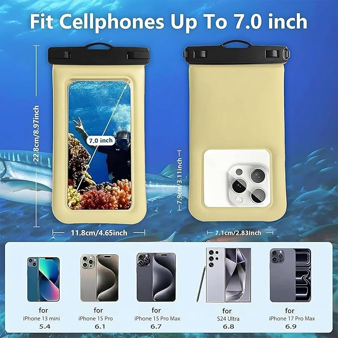 Floatable Soap Bubble Waterproof Phone Pouch/Case with Crossbody Lanyard for iPhone 17 16 Pro Max/15 Pro/14/13/12, IP68 Cellphone Dry Bag Beach Cruise Ship Essentials, 1 Pack-Creamy-7″