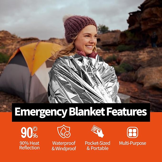 Emergency Thermal Blankets,4 Pack,Space Mylar Blanket Survival kit