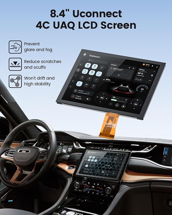 8.4" Uconnect 4C UAQ LCD Monitor Touch Screen Radio Navigation, New OEM Replacement Screen Fit for Dodge Challenger/Durango/Jeep Wrangler/Compass/Gladiator/Chrysler 2017-2021，LA084X01(SL)(02)