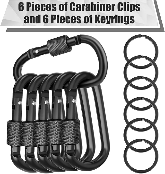 Cridoz Locking Carabiner D Ring Clips with Flat Key Ring