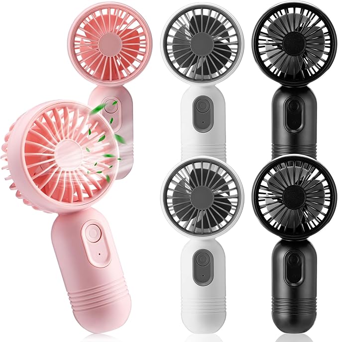 Rossesay 6 Pcs Mini Portable Fan Bulk Cute Handheld Lightweight Small Little Personal Hand Eyelash Fan 3 Speeds USB Rechargeable for Women Men Indoor Outdoor Makeup Travel (Black,Pink,White)
