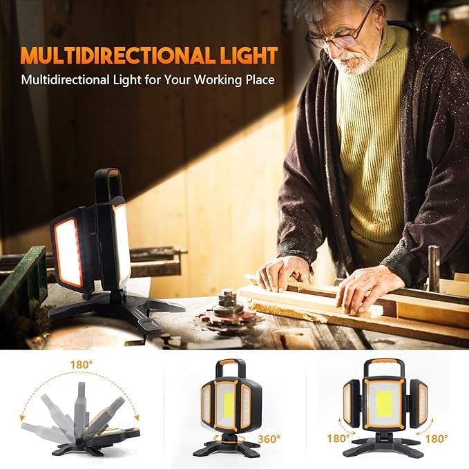 Tresda 30W Rechargeable Work Light, 3000 Lumen Magnetic Work Light Battery Powered, Waterproof Portable Cordless Job Site Lighting for Construction Site, Workshop, Garage, Camping, and Car Repairing