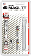 MagLite Mini LED Flashlight – Compact, Water-Resistant, Twist On/Off, 2-Cell AAA Battery-Powered – Silver