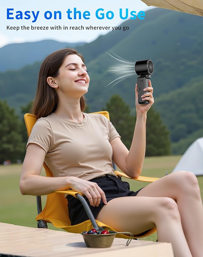 Foluu 3-in-1 Portable Cooling Fan with Active Cooling Technology, 16,000 RPM, 100-Speed Touch Control & LED Display, Type-C Fast Charge, Neck Strap & Stand – for Travel, Office, Outdoor (Black)