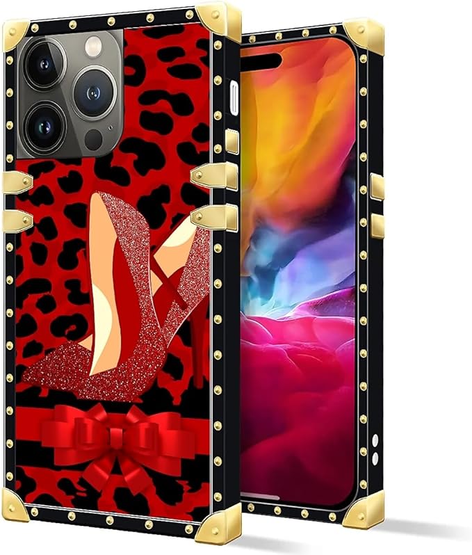 Compatible with iPhone 15 Pro Max Case, Elegant High Heels Luxury Golden Decoration for Girl Women Soft TPU Shockproof Protective Hard PC Back for iPhone 15 Pro Max