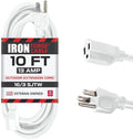 Iron Forge Cable Weatherproof 10 Ft Outdoor Extension Cord - 16/3 SJTW Heavy Duty White Extension Cord 3 Prong - 13 Amp Exterior Power Cable