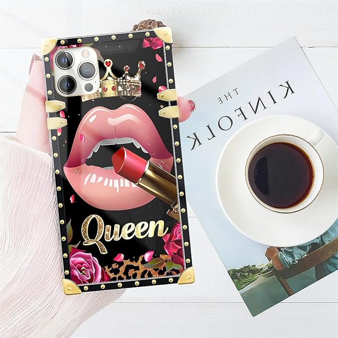 Compatible with iPhone 11 Pro Max Case, Glitter Red Rose Queen Leopard Lipstick Luxury Golden Decoration for Girl Women Soft TPU Shockproof Protective Hard PC Back