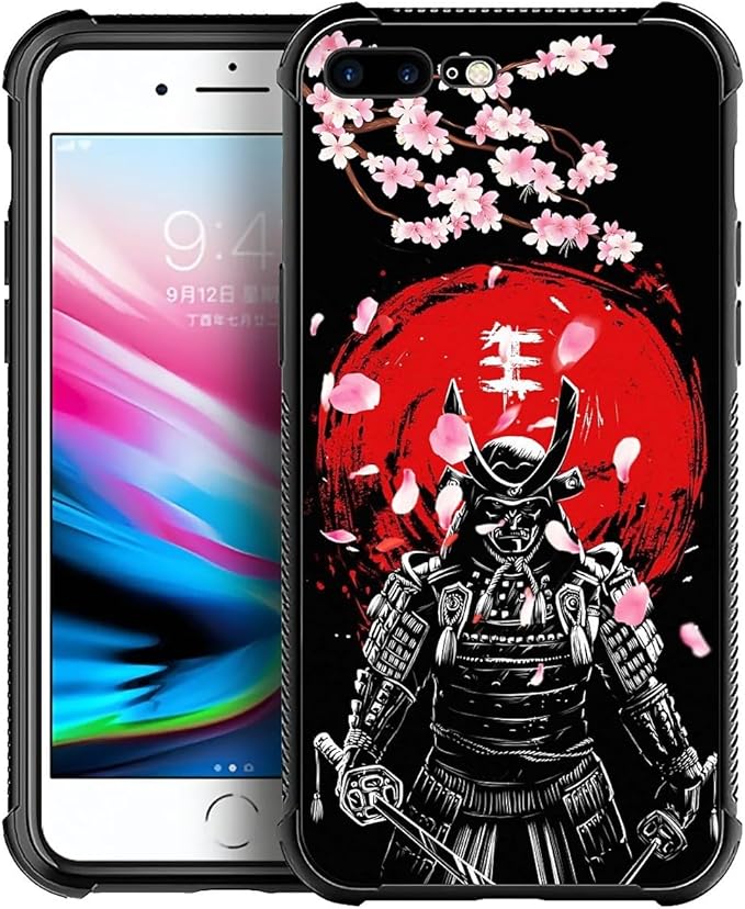 for iPhone 7/8 Case, Sakura Japanese Samurai Pattern Graphic Design Girl Boy Soft Silicone Hard Acrylic Shock Protection for iPhone 7/8