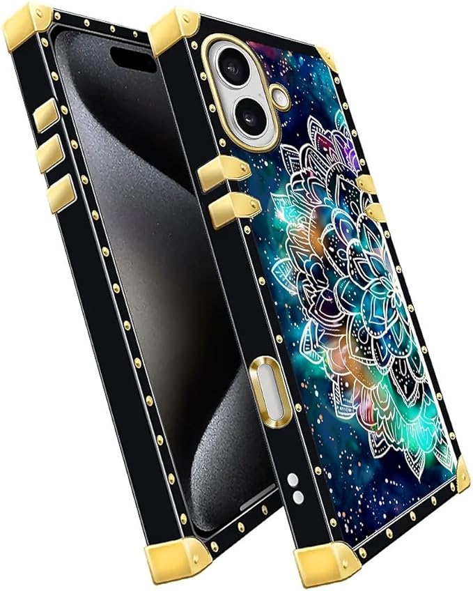for iPhone 17 Case Luxury Golden Decoration for Girl Women Soft TPU Shockproof Protective Hard PC Back for iPhone 17 Crazy Pattern Starry Sky Colourful Mandala