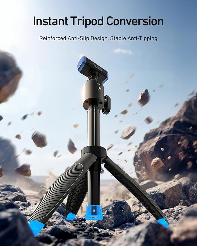 TELESIN 40cm/15.7'' Mini Selfie Stick Tripod Compatible with Gopro 13 Action Camera, Magnetic Quick Release Selfie Handle Grip,360° Adjustable Portable Extension Monopod for Go Pro Hero 13 Accessories