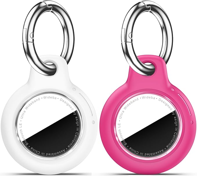 for Apple AirTag 2nd & 1st Gen, Waterproof Case for AirTag Holder Keychain,GPS Tracker Cover for Dog,Car Key,Luggage-I2-White+Rose Red