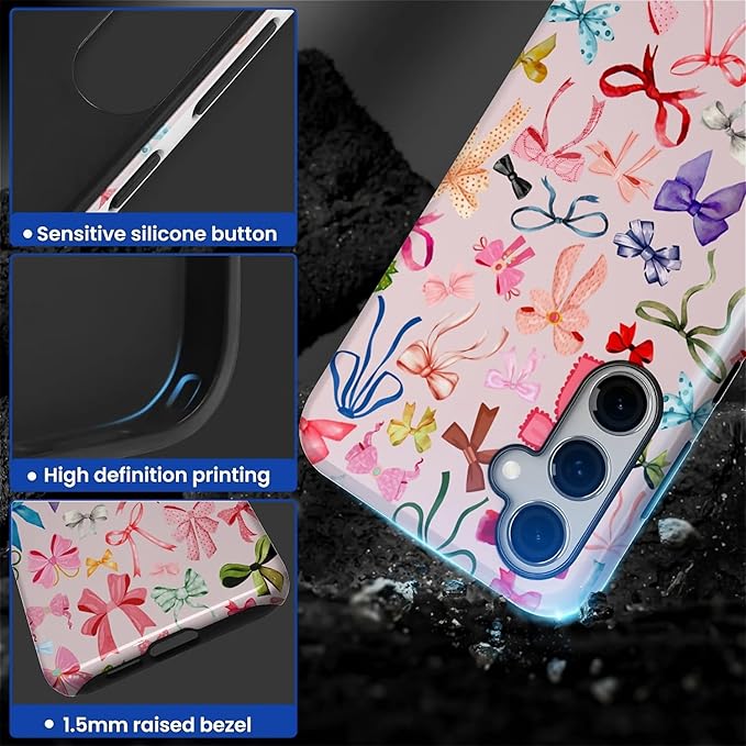 for Samsung Galaxy S25 Case,HL2 Aesthetic Color Bow Tie Hybrid 2 Layer Hard Shell Silicone Protective Pattern Design Case
