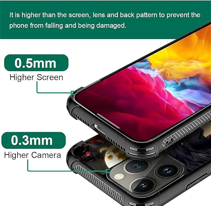 for iPhone 16 Pro Case, Black White Wolf Moon Flower Rose Pattern Graphic Design Girl Boy Soft Silicone Hard Acrylic Shock Protection for iPhone 16 Pro