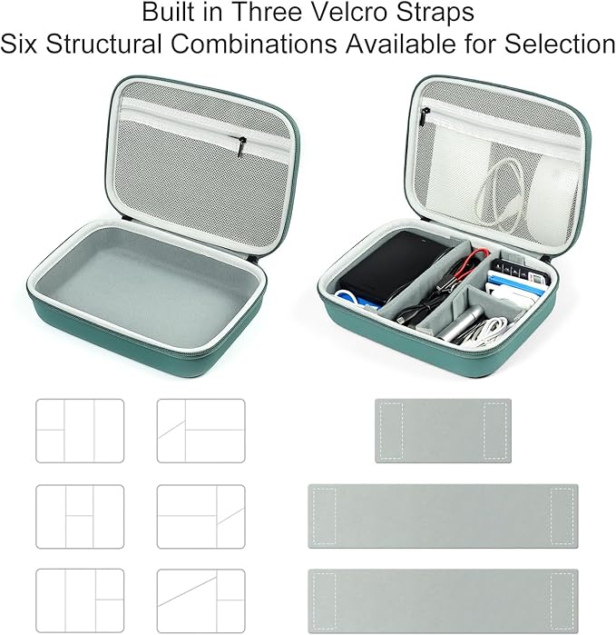 EVA Electronic Accessories Storage Case Large Shockproof Waterproof Storage Bag for Electronics Organizer Portable Cable Storage Bag for Travel or Work (Green, Single Layer)