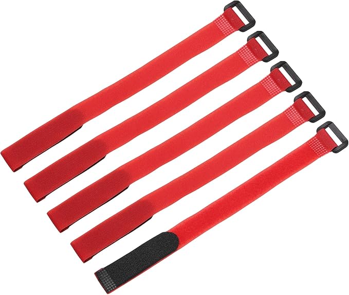 MECCANIXITY 5Pcs Reusable Battery Tie Down Straps,0.8x12" Red Nylon Multipurpose Battery Hold Down Adjustable Cinch Strap Hook Loop Fastening Tie for Quadcopters FPV RC Drone Boat Car