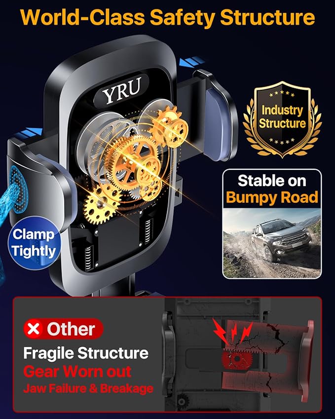YRU[True Upgrade for Safety Car Phone Holder Mount [Patent & Military-Grade] Dashboard Cell Phone Holder for Car Vent Windshield Phone Stand for iPhone 17 16 15 14 13 Pro Max Truck Samsung, Light Red