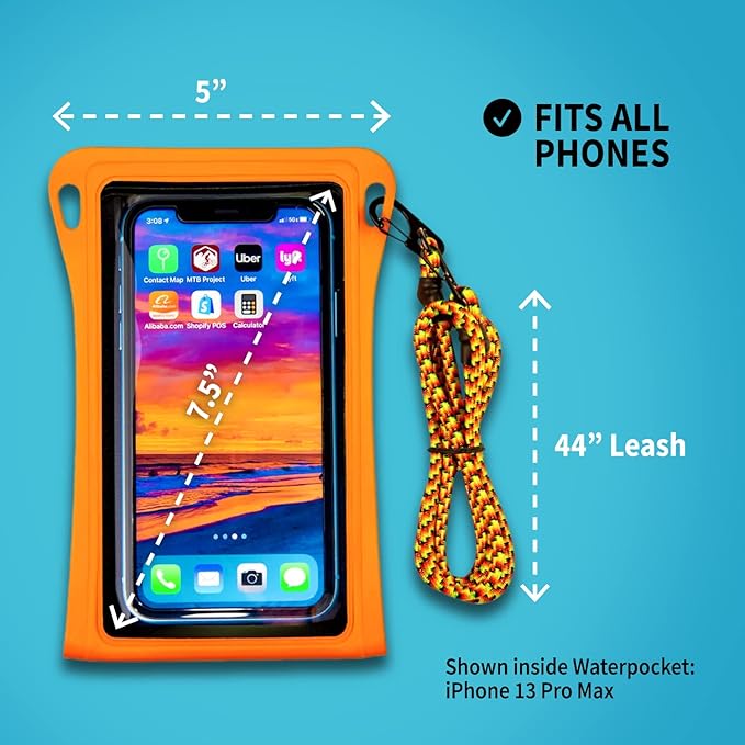 Stash7 Waterproof Phone Pouch w/Long Lanyard | IPX8 Adventure Grade Cellphone Dry Bag Case, Fits iPhone 15 Pro Max,14 Pro Max, 13 Pro Max, XS, XR, Galaxy S21, for Snorkeling, Kayaking, Cruise Blue