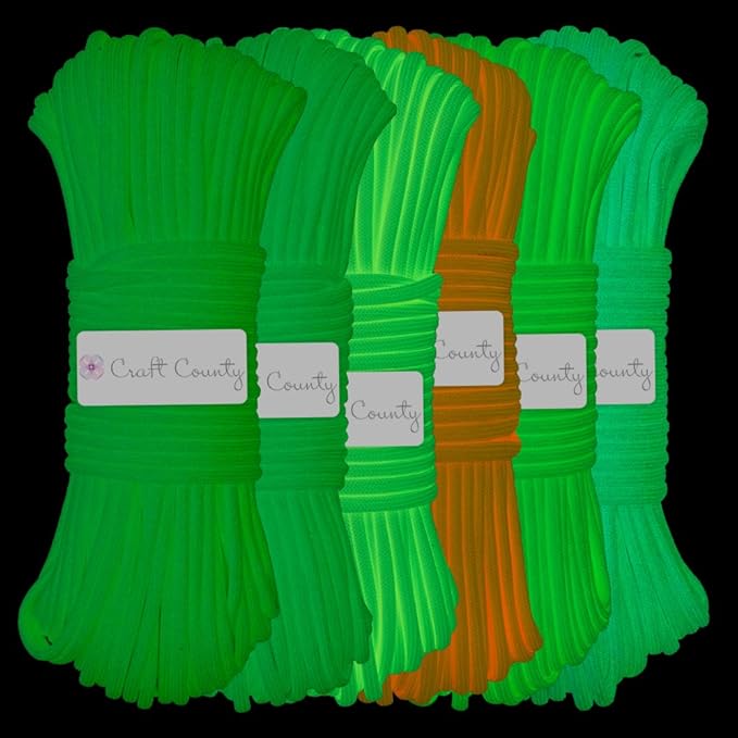 Craft County Glow in The Dark Zesty 21 Strand Luminous 550 Paracord – for DIY Bracelets, Lanyards, and Jewelry (Green, 50 Feet)