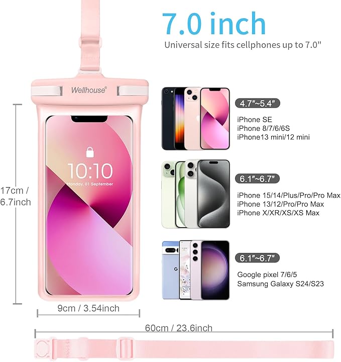 wellhouse 3D Waterproof Phone Pouch with Lanyard,Premium TPU100FT Deep Waterproof Phone Case for iPhone 17 16 15 14 13 12 Pro Max XS Samsung,Snorkeling, Surfing, Kayaking,Skiing,Hot Springs