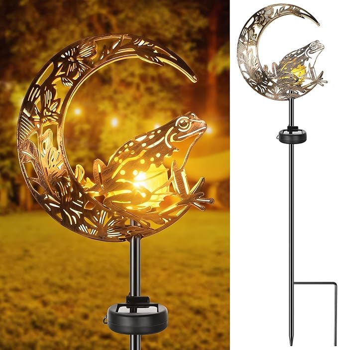 VIHOSE Solar Frog Outdoor Lights Waterproof Moon Garden Stake Lights Warm White LED Decorative Pathway Lighting for Yard, Lawn, Gifts for Mom, Women & Gardening Lovers