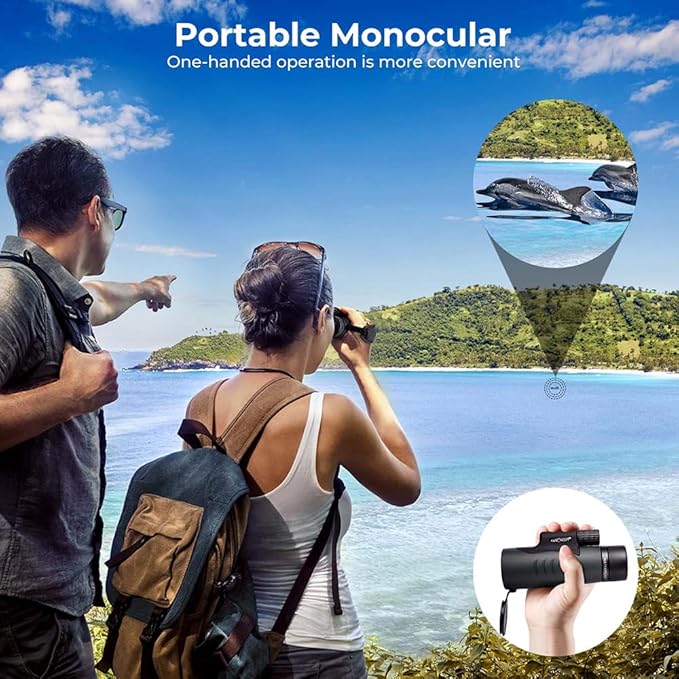 K&F Concept HD 12X42 Monocular Telescope for Smartphone, High Power Monoculars for Adults, BAK4 Prism IP68 Waterproof Compact Monocular Scope for Bird Watching Hunting with Hand Strap